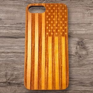 CaseYard Wood Phone case for iPhone 7 8 Plus Laser Engraved American Flag